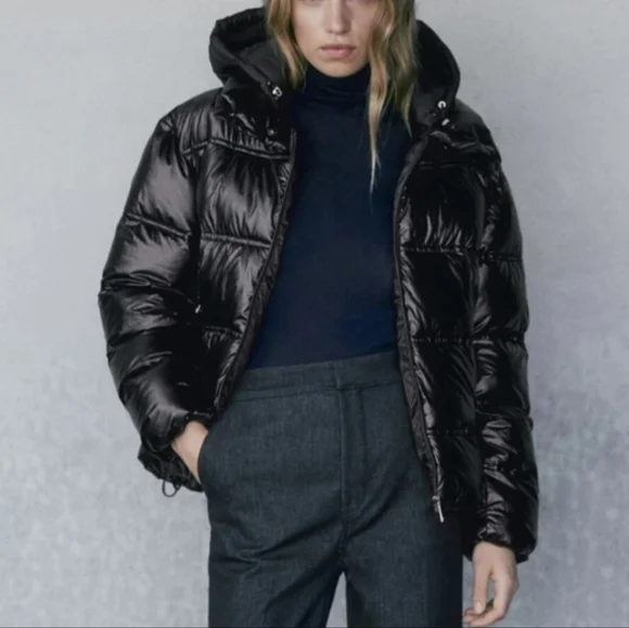 NWT - Massimo Dutti Women's Water Repellent Metallic Puffer Jacket - Size XL - Picture 3 of 15